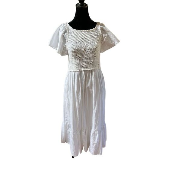 Zara Crochet Linen Maxi Dress Low Back Flutter Sleeve Women’s XL - Picture 13 of 16